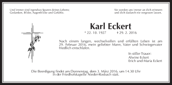 Traueranzeige von Karl Eckert von Wetterauer Zeitung, Wetterauer Zeitung