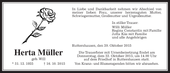 Traueranzeige von Herta Müller von Gießener Allgemeine, Alsfelder Allgemeine