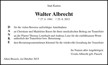 Traueranzeige von Walter Albrecht von Gießener Allgemeine, Alsfelder Allgemeine