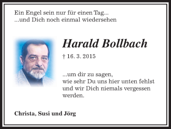 Traueranzeige von Harald Bollbach von Gießener Allgemeine, Alsfelder Allgemeine