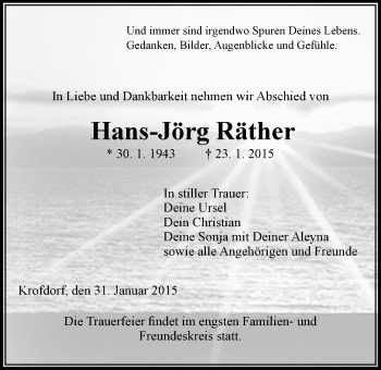 Traueranzeige von Hans-Jörg Räther von Gießener Allgemeine, Alsfelder Allgemeine