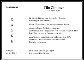 Traueranzeige von Tilo Zimmer von Licher Wochenblatt, Licher Wochenblatt, Licher Wochenblatt