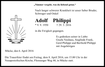 Traueranzeige von Adolf Philippi von Alsfelder Allgemeine