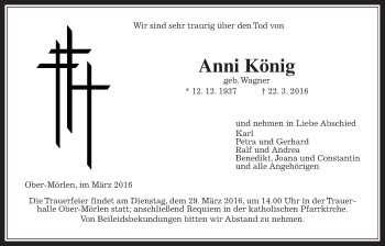 Traueranzeige von Anni König von Wetterauer Zeitung, Wetterauer Zeitung