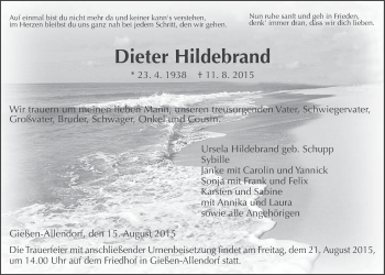 Traueranzeige von Dieter Hildebrand von Gießener Allgemeine, Alsfelder Allgemeine