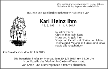 Traueranzeige von Karl Heinz Ihm von Gießener Allgemeine, Alsfelder Allgemeine