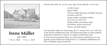 Traueranzeige von Irene Müller von Licher Wochenblatt, Licher Wochenblatt, Licher Wochenblatt