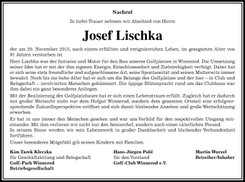 Traueranzeige von Josef Lischka von Gießener Allgemeine, Alsfelder Allgemeine
