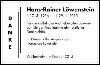 Traueranzeige von Hnas-Rainer Löwenstein von Wetterauer Zeitung, Wetterauer Zeitung