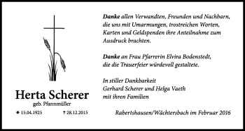 Traueranzeige von Herta Scherer von Licher Wochenblatt, Licher Wochenblatt, Licher Wochenblatt