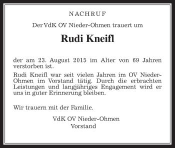 Traueranzeige von Rudi Kneifl von Mücker Stimme