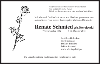Traueranzeige von Renate Schmied von Wetterauer Zeitung