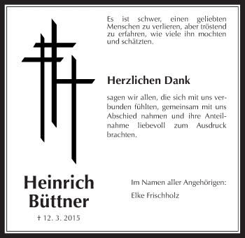 Traueranzeige von Heinrich Büttner von Rabenauer Zeitung