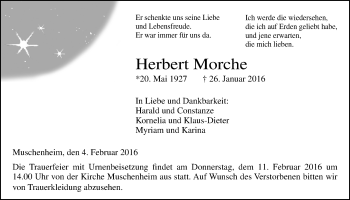 Traueranzeige von Herbert Morche von Licher Wochenblatt, Licher Wochenblatt, Licher Wochenblatt
