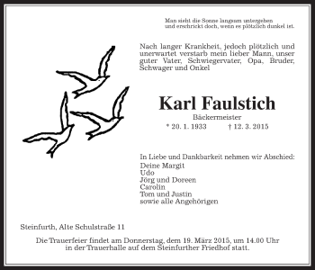 Traueranzeige von Karl Faulstich von Wetterauer Zeitung, Wetterauer Zeitung