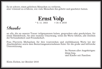 Traueranzeige von Ernst Volp von Gießener Allgemeine, Alsfelder Allgemeine