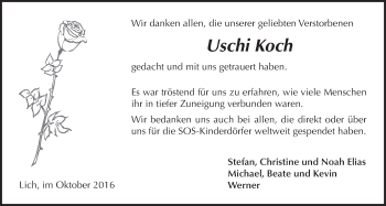 Traueranzeige von Uschi Koch von Licher Wochenblatt, Licher Wochenblatt, Licher Wochenblatt