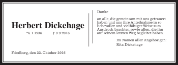 Traueranzeige von Herbert Dickehage von Wetterauer Zeitung, Wetterauer Zeitung