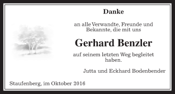 Traueranzeige von Gerhard Benzler von Gießener Allgemeine, Alsfelder Allgemeine