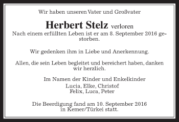 Traueranzeige von Herbert Stelz von Wetterauer Zeitung