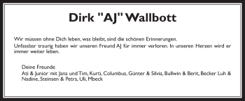 Traueranzeige von Dirk Wallbott von Gießener Allgemeine, Alsfelder Allgemeine