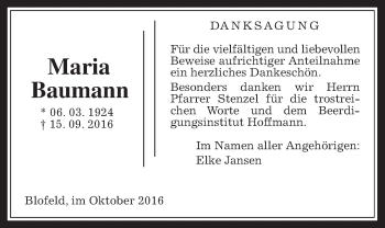 Traueranzeige von Maria Baumann von Wetterauer Zeitung, Wetterauer Zeitung