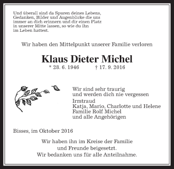 Traueranzeige von Klaus Dieter Michel von Wetterauer Zeitung, Wetterauer Zeitung