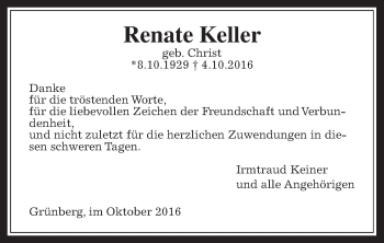 Traueranzeige von Renate Keller von Gießener Allgemeine, Alsfelder Allgemeine