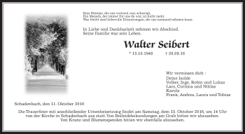 Traueranzeige von Walter Seibert von Alsfelder Allgemeine