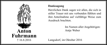 Traueranzeige von Anton Fuhrmann von Licher Wochenblatt, Licher Wochenblatt, Licher Wochenblatt