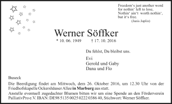 Traueranzeige von Werner Söffker von Gießener Allgemeine, Alsfelder Allgemeine
