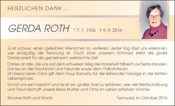 Traueranzeige von Gerda Roth von Gießener Allgemeine, Alsfelder Allgemeine