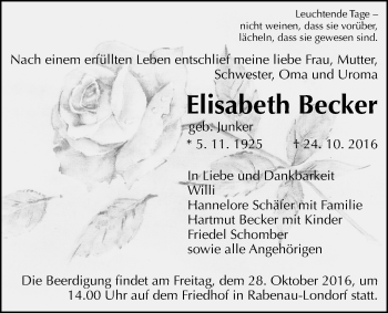 Traueranzeige von Elisabeth Becker von Gießener Allgemeine, Alsfelder Allgemeine