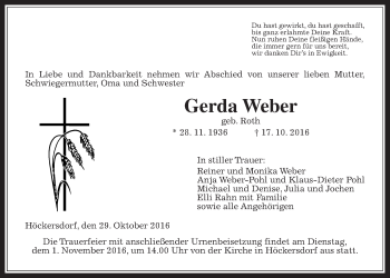 Traueranzeige von Gerda Weber von Alsfelder Allgemeine