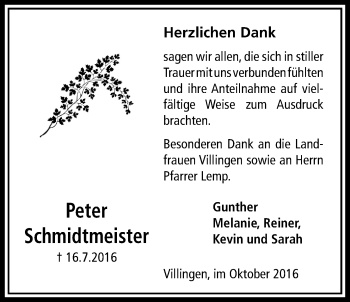 Traueranzeige von Peter Schmidtmeister von Licher Wochenblatt, Licher Wochenblatt, Licher Wochenblatt