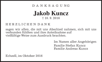 Traueranzeige von Jakob Kuncz von Wetterauer Zeitung, Wetterauer Zeitung