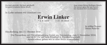 Traueranzeige von Erwin Linker von Gießener Allgemeine, Alsfelder Allgemeine