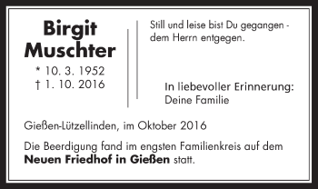 Traueranzeige von Birgit Muschter von Gießener Allgemeine, Alsfelder Allgemeine