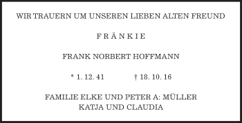 Traueranzeige von Frank Norbert Hoffmann von Wetterauer Zeitung, Wetterauer Zeitung