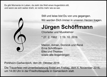 Traueranzeige von Jürgen Schöffmann von Gießener Allgemeine, Alsfelder Allgemeine