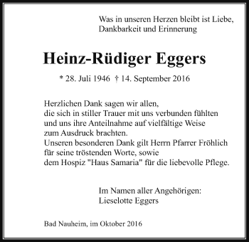Traueranzeige von Heinz-Rüdiger Eggers von Wetterauer Zeitung, Wetterauer Zeitung