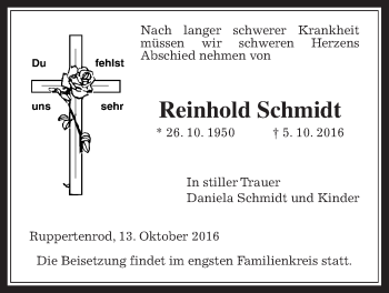 Traueranzeige von Reinhold Schmidt von Mücker Stimme