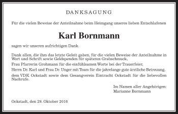Traueranzeige von Karl Bornmann von Wetterauer Zeitung, Wetterauer Zeitung