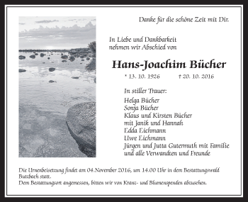 Traueranzeige von Hans-Joachim Bücher von Wetterauer Zeitung, Wetterauer Zeitung
