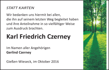 Traueranzeige von Karl Friedrich Czerney von Gießener Allgemeine, Alsfelder Allgemeine