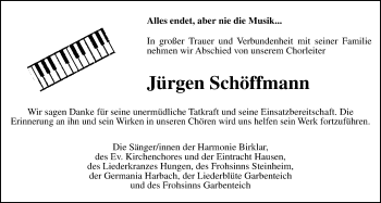 Traueranzeige von Jürgen Schöffmann von Gießener Allgemeine, Alsfelder Allgemeine