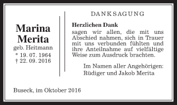 Traueranzeige von Marina Merita von Gießener Allgemeine, Alsfelder Allgemeine