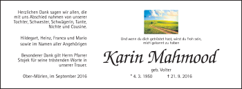 Traueranzeige von Karin Mahmood von Wetterauer Zeitung, Wetterauer Zeitung