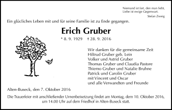 Traueranzeige von Erich Gruber von Gießener Allgemeine, Alsfelder Allgemeine