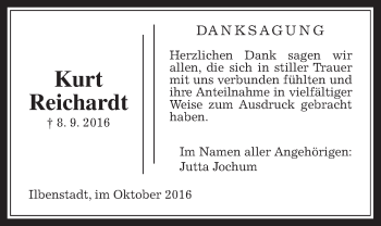 Traueranzeige von Kurt Reichardt von Wetterauer Zeitung, Wetterauer Zeitung